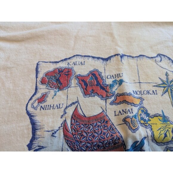 Vintage 80s Hawaii Tee Shirt Kids' Size M Boy's Antique Map Sailing Ship Islands - Picture 7 of 10
